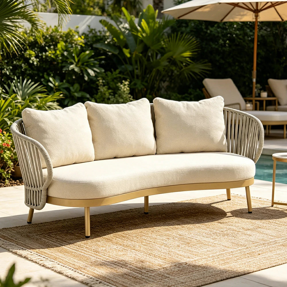 SOLARA Outdoor 2-Seater Rope Sofa with Aluminium Frame and Cushioned Seat - Beige