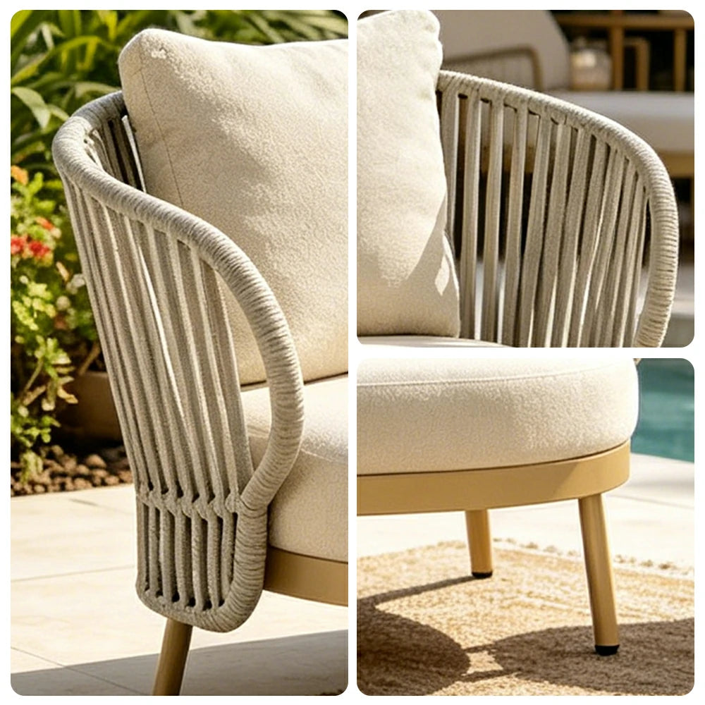 SOLARA Outdoor 2-Seater Rope Sofa with Aluminium Frame and Cushioned Seat - Beige