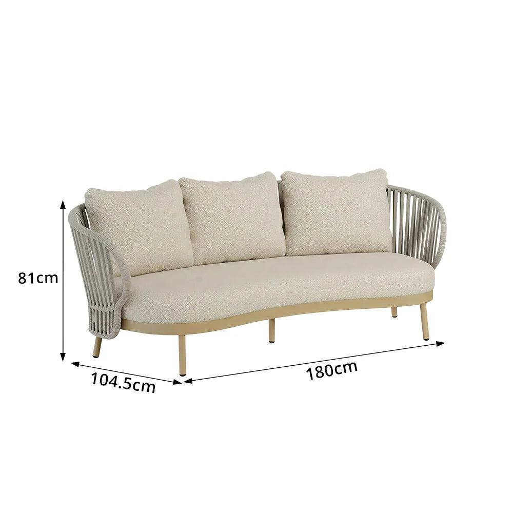 SOLARA Outdoor 2-Seater Rope Sofa with Aluminium Frame and Cushioned Seat - Beige