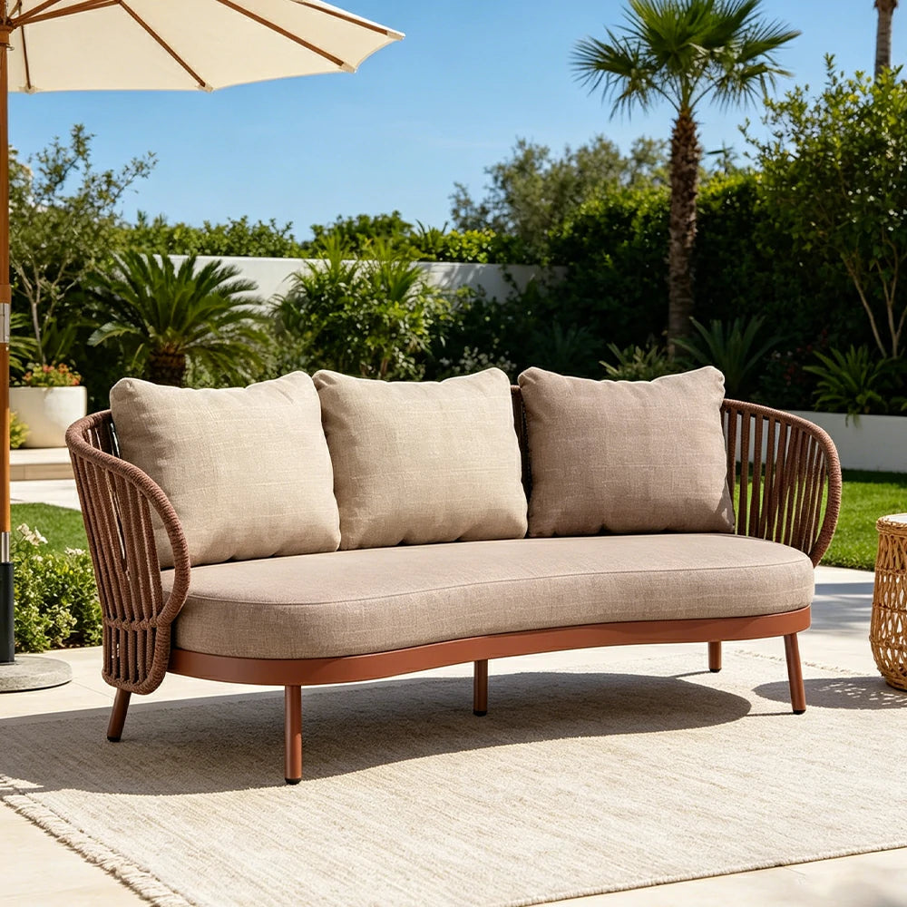 SOLARA Outdoor 2-Seater Rope Sofa with Aluminium Frame and Cushioned Seat - Brown