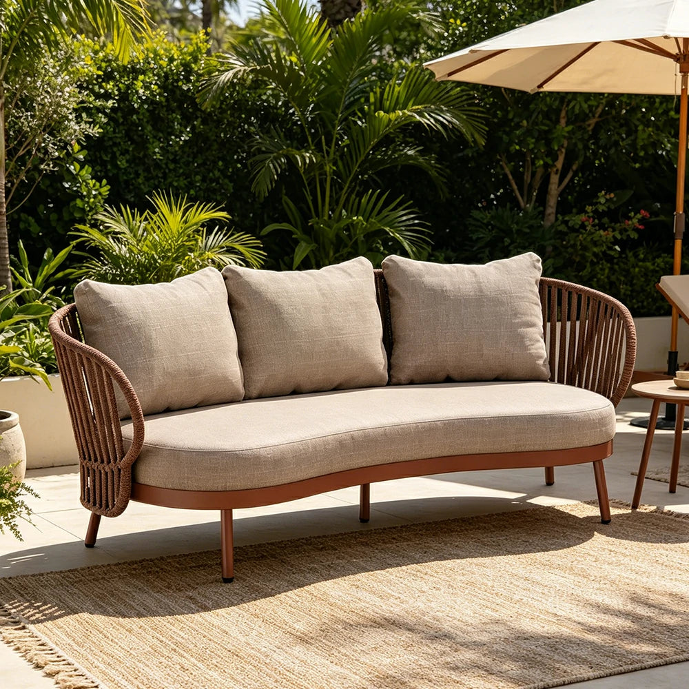 SOLARA Outdoor 2-Seater Rope Sofa with Aluminium Frame and Cushioned Seat - Brown
