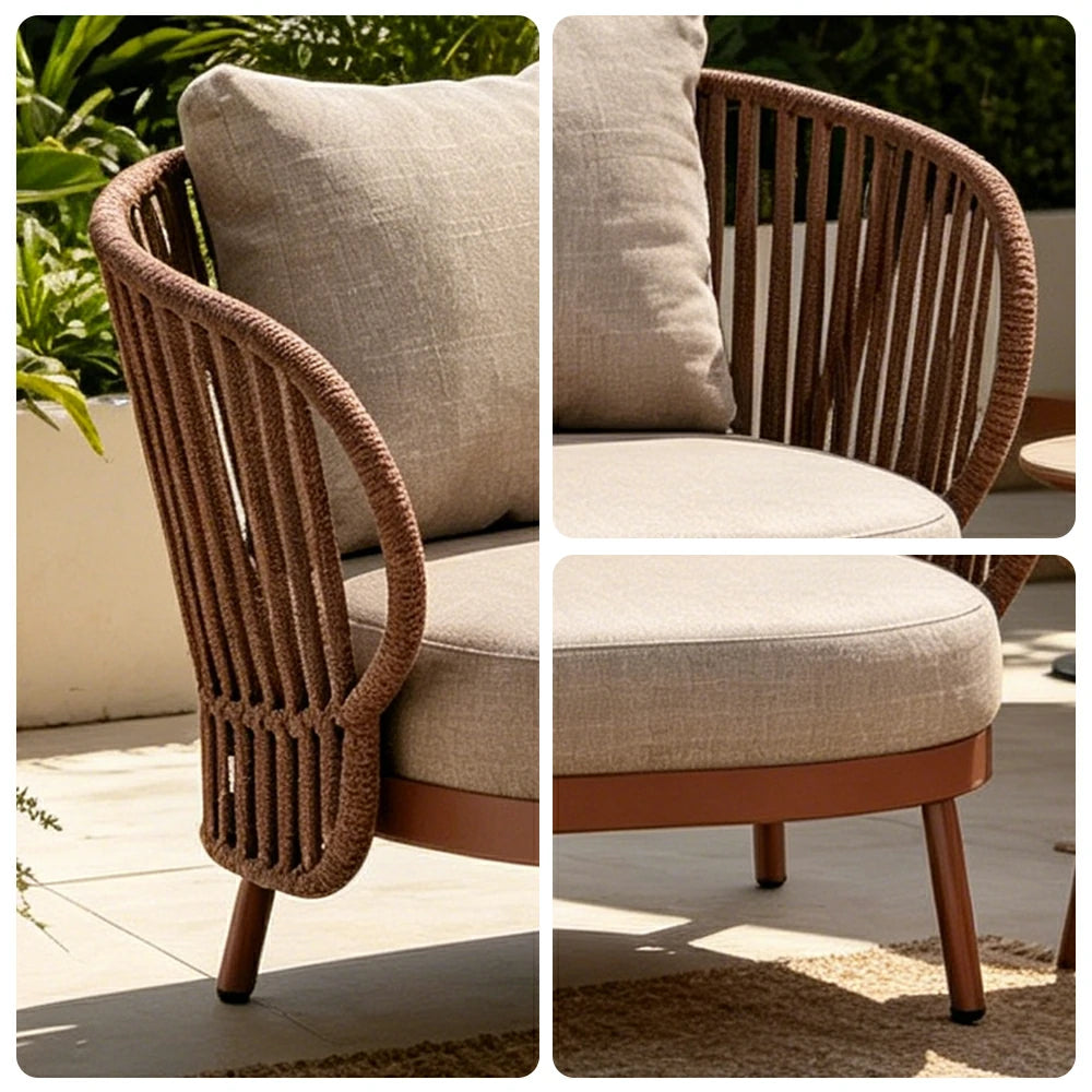 SOLARA Outdoor 2-Seater Rope Sofa with Aluminium Frame and Cushioned Seat - Brown