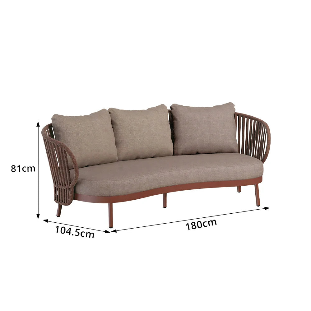 SOLARA Outdoor 2-Seater Rope Sofa with Aluminium Frame and Cushioned Seat - Brown