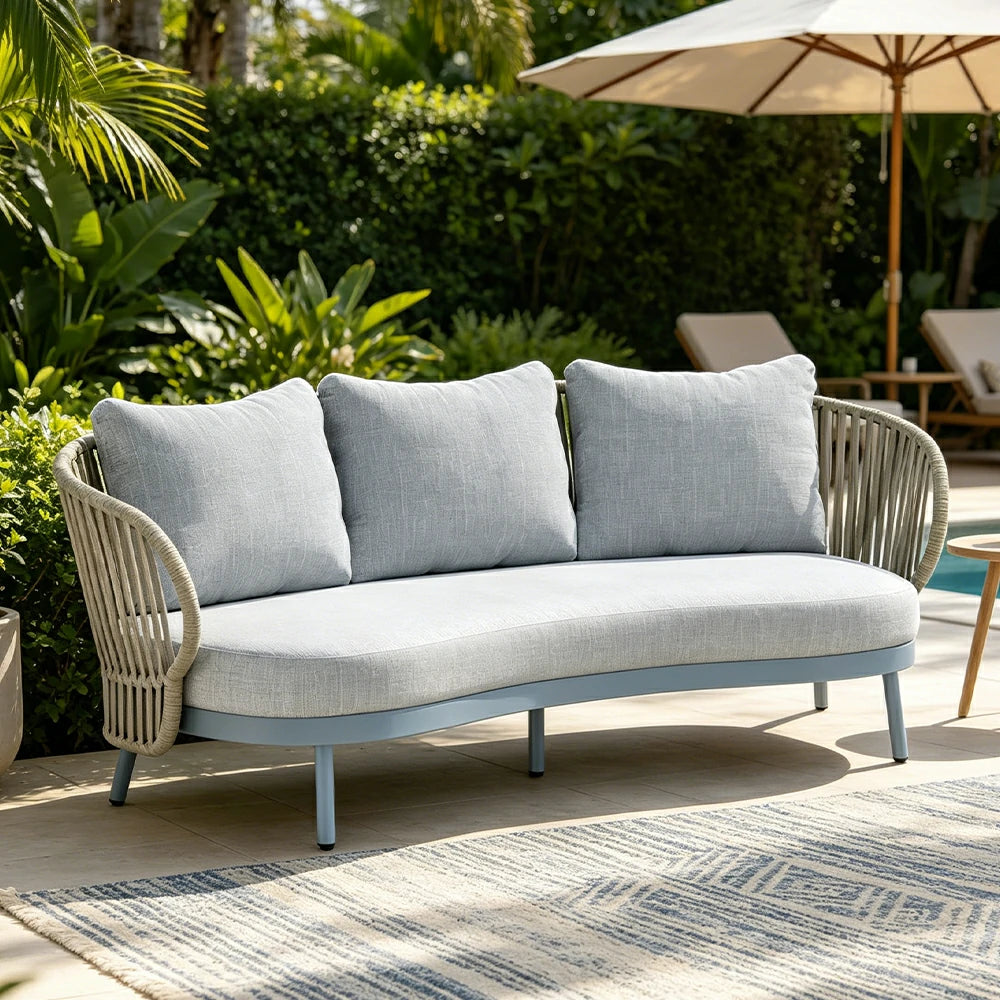 SOLARA Outdoor 2-Seater Rope Sofa with Aluminium Frame and Cushioned Seat - Blue