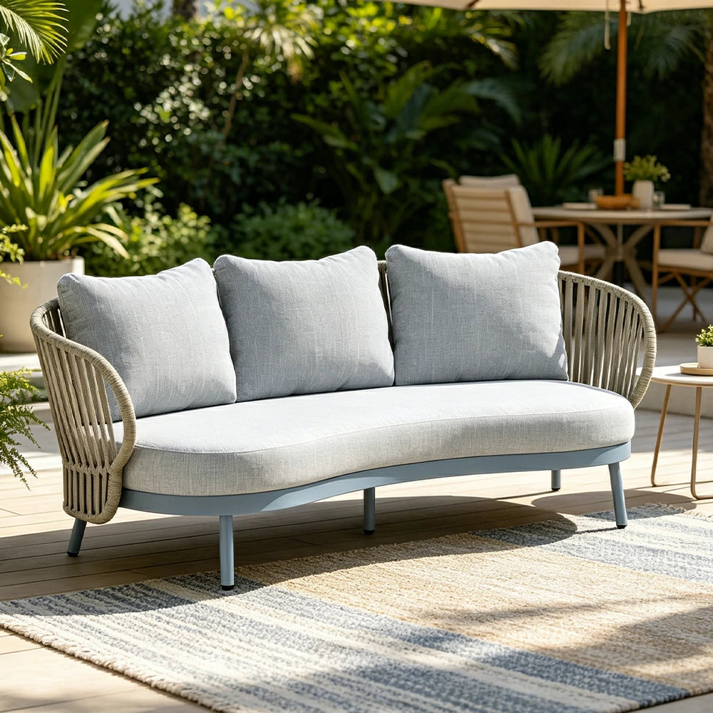 SOLARA Outdoor 2-Seater Rope Sofa with Aluminium Frame and Cushioned Seat - Blue