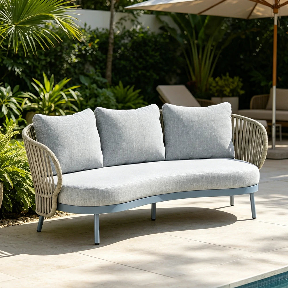 SOLARA Outdoor 2-Seater Rope Sofa with Aluminium Frame and Cushioned Seat - Blue