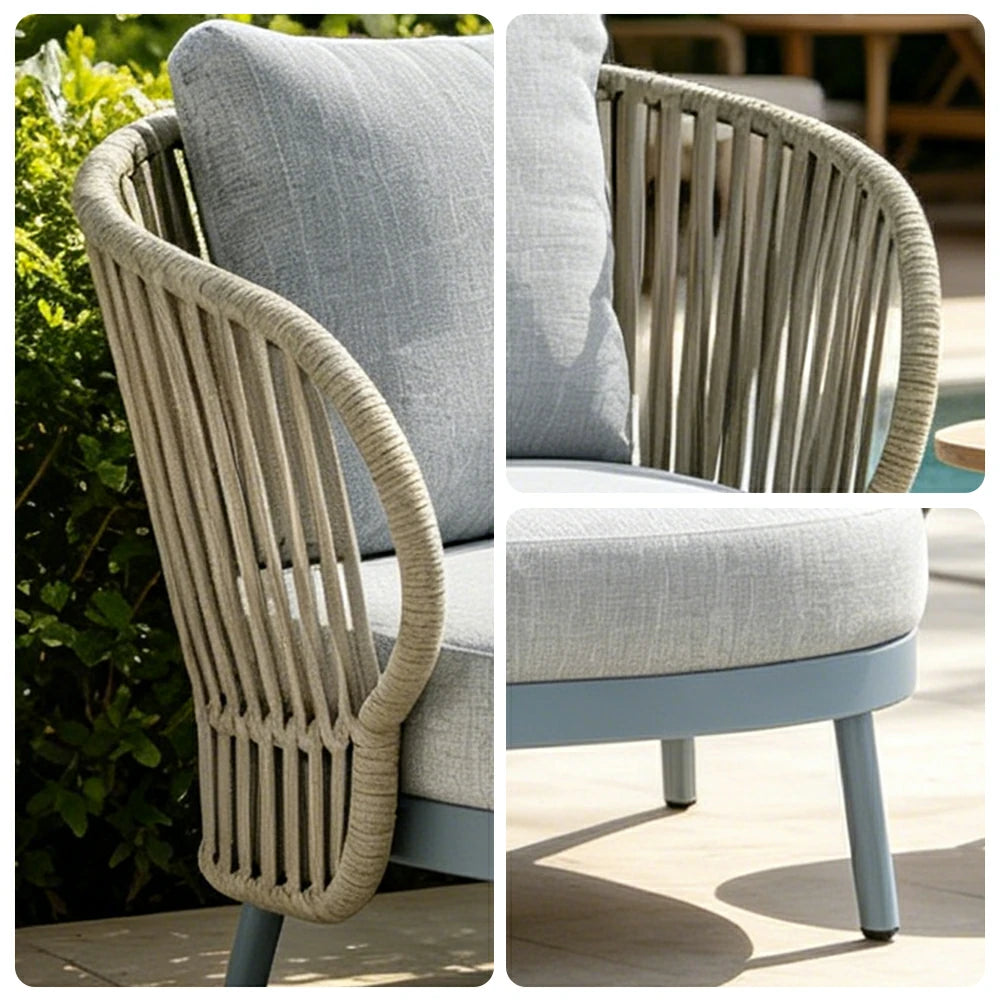 SOLARA Outdoor 2-Seater Rope Sofa with Aluminium Frame and Cushioned Seat - Blue