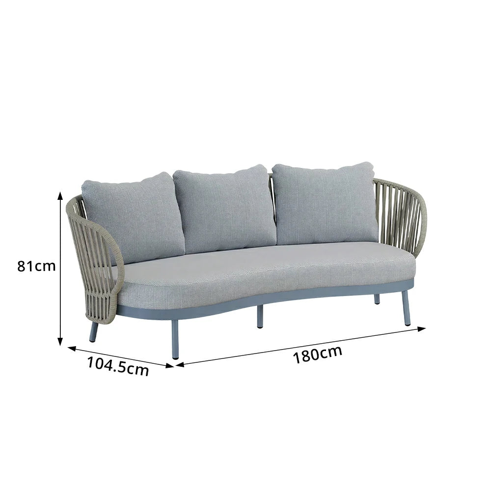 SOLARA Outdoor 2-Seater Rope Sofa with Aluminium Frame and Cushioned Seat - Blue