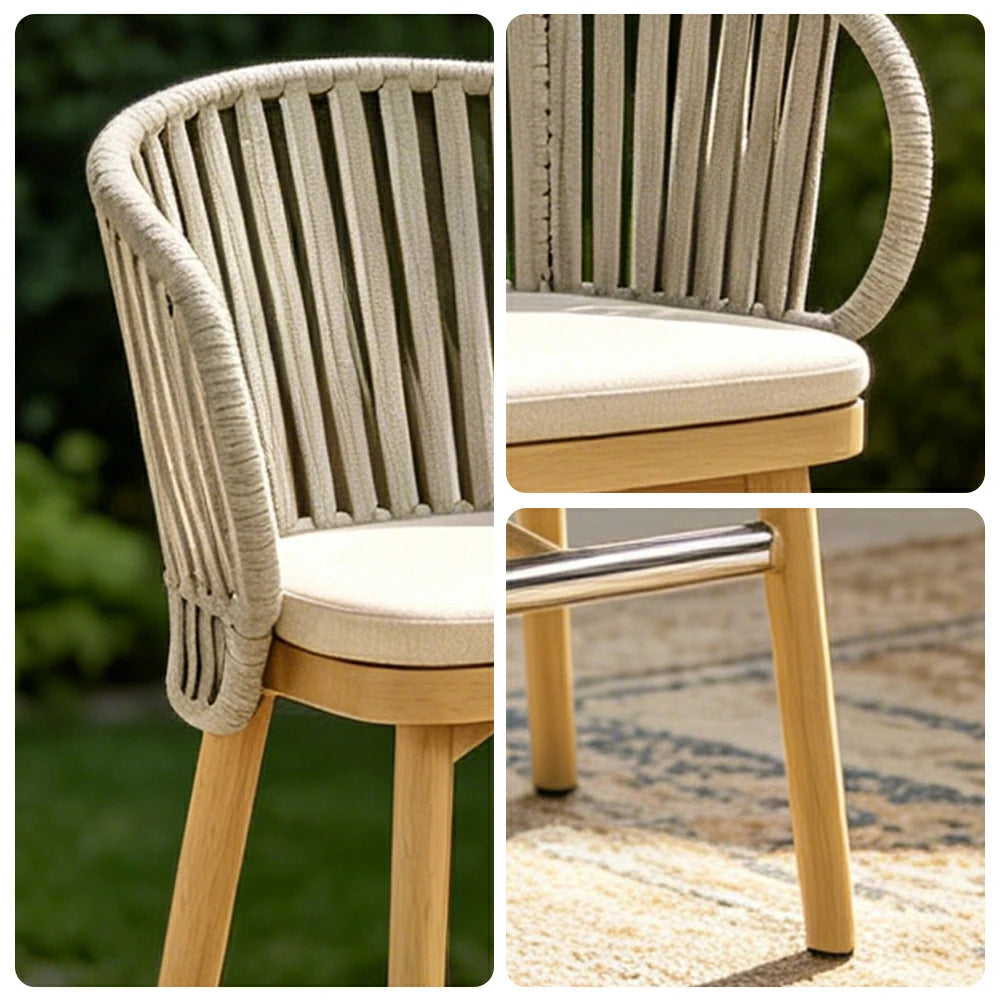 SOLARA Outdoor Rope Bar Stool with Aluminium Frame and Cushioned Seat - Beige