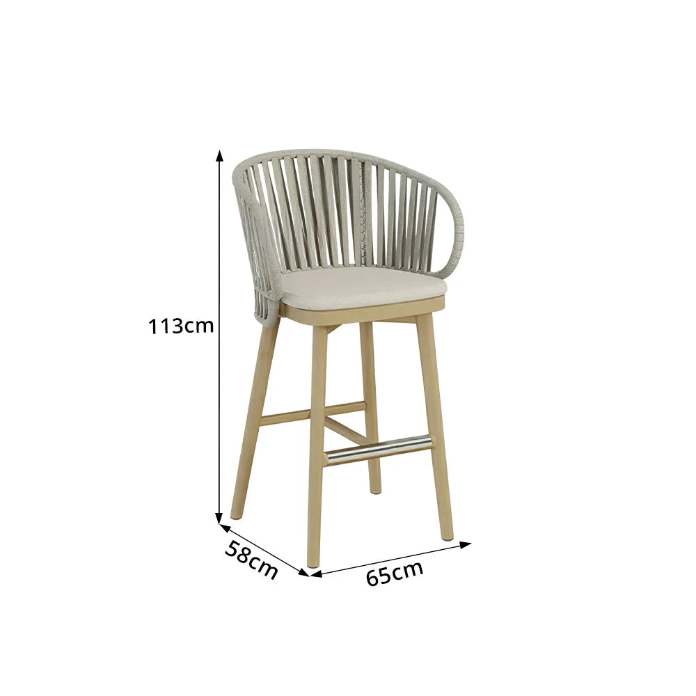 SOLARA Outdoor Rope Bar Stool with Aluminium Frame and Cushioned Seat - Beige