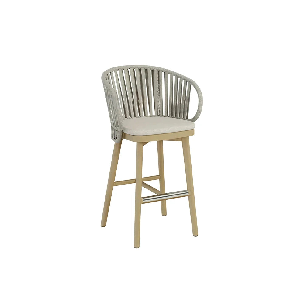 SOLARA Outdoor Rope Bar Stool with Aluminium Frame and Cushioned Seat - Beige