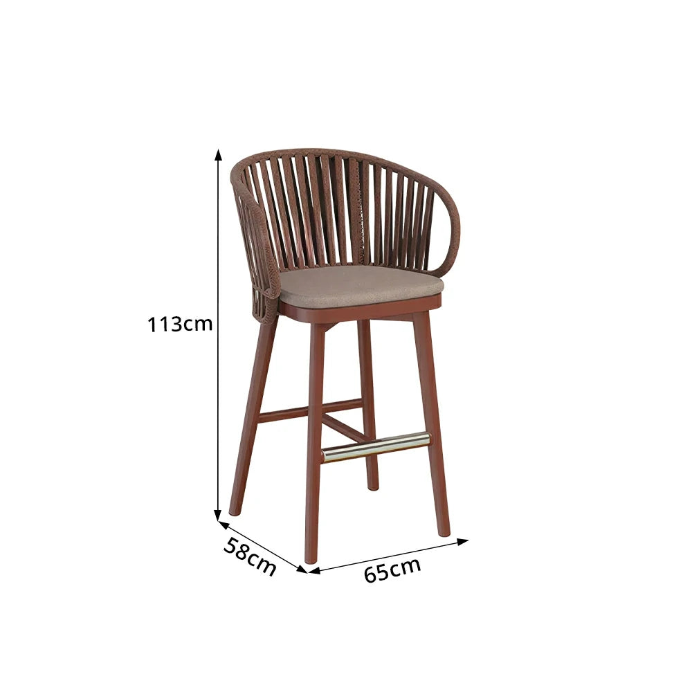 SOLARA Outdoor Rope Bar Stool with Aluminium Frame and Cushioned Seat - Brown