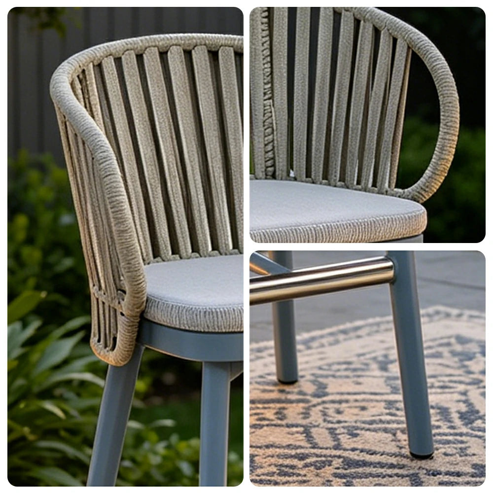 SOLARA Outdoor Rope Bar Stool with Aluminium Frame and Cushioned Seat - Blue