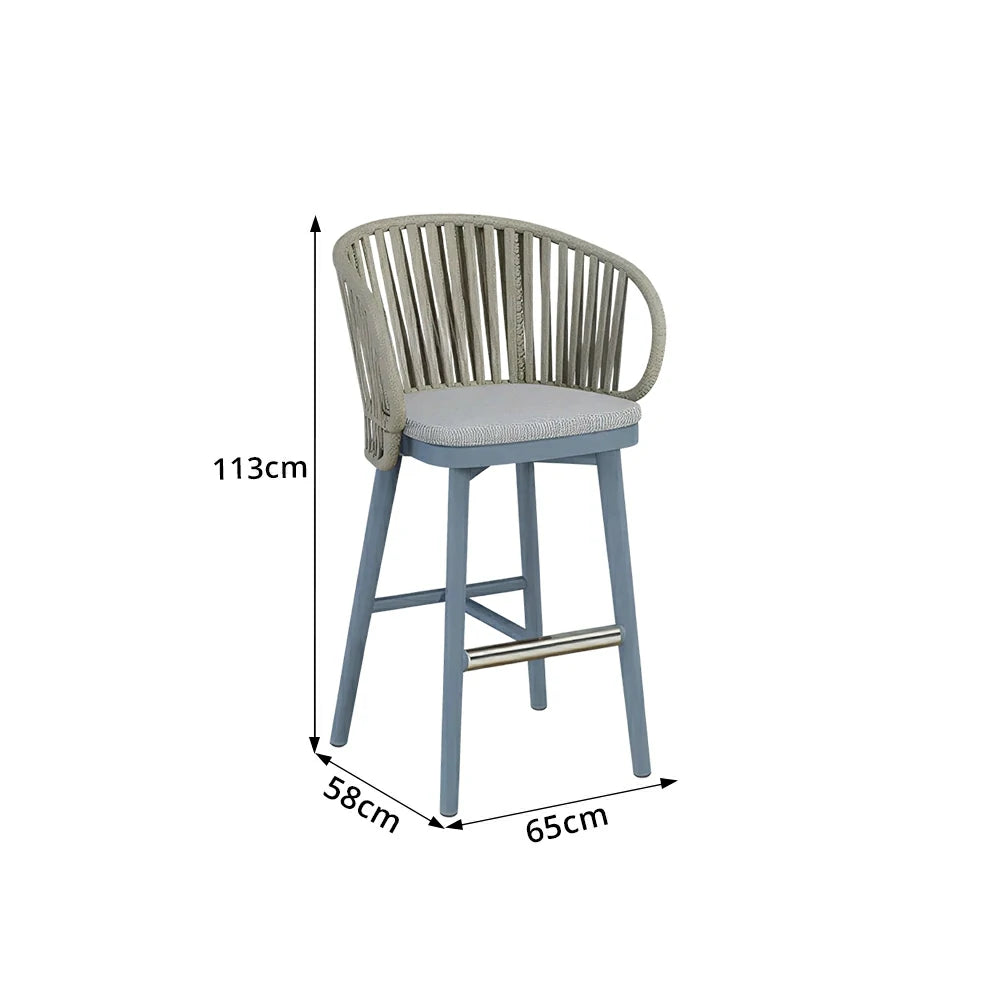 SOLARA Outdoor Rope Bar Stool with Aluminium Frame and Cushioned Seat - Blue