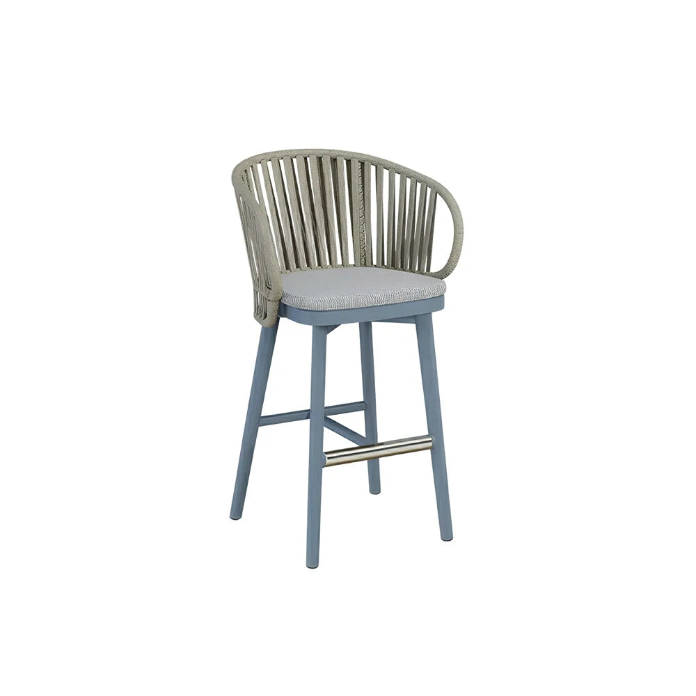 SOLARA Outdoor Rope Bar Stool with Aluminium Frame and Cushioned Seat - Blue