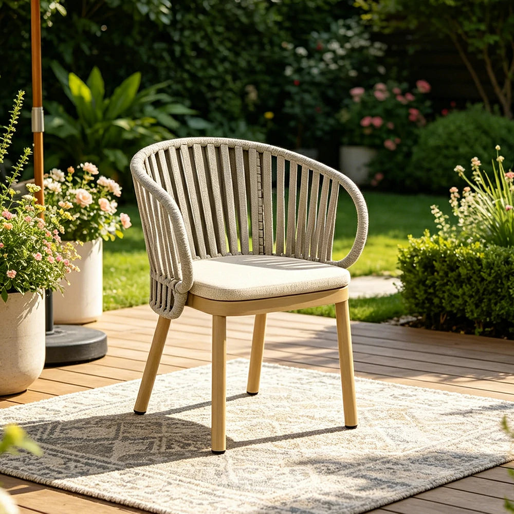 SOLARA Outdoor Rope Dining Chair with Aluminium Frame and Cushioned Seat - Beige