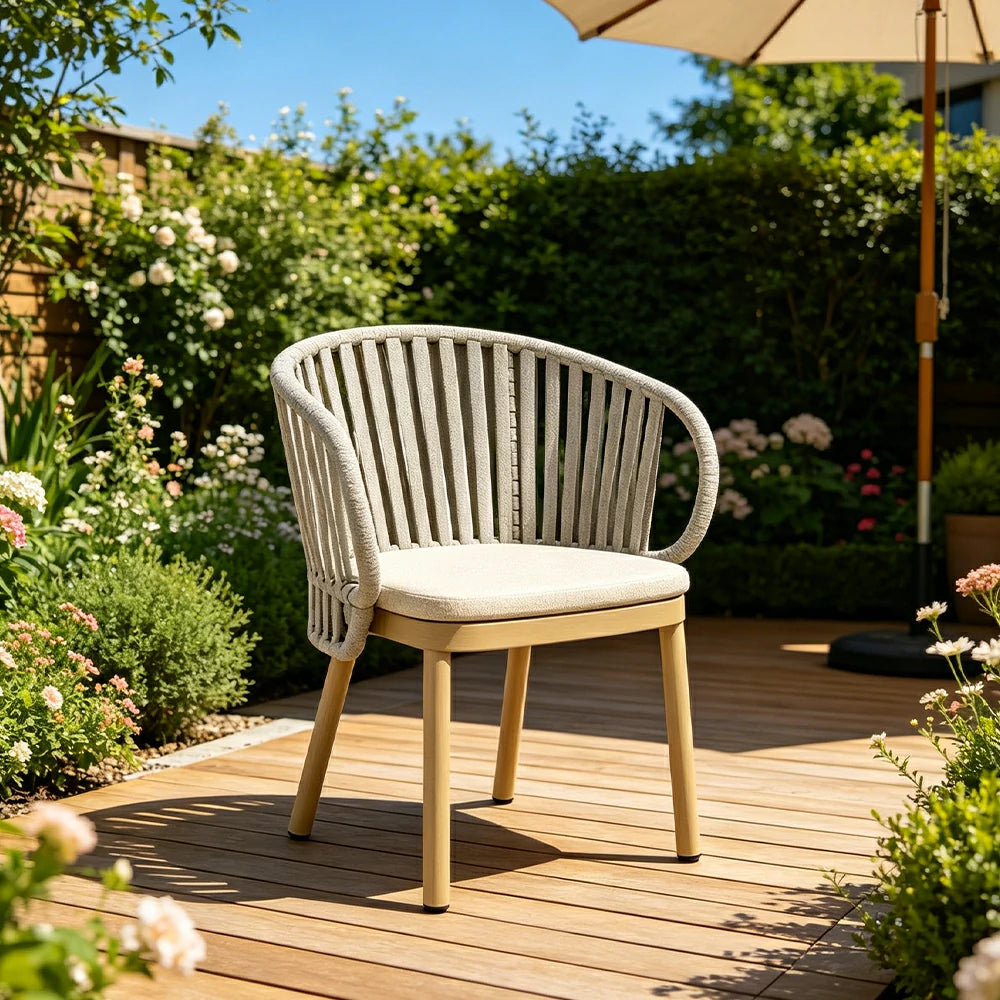 SOLARA Outdoor Rope Dining Chair with Aluminium Frame and Cushioned Seat - Beige