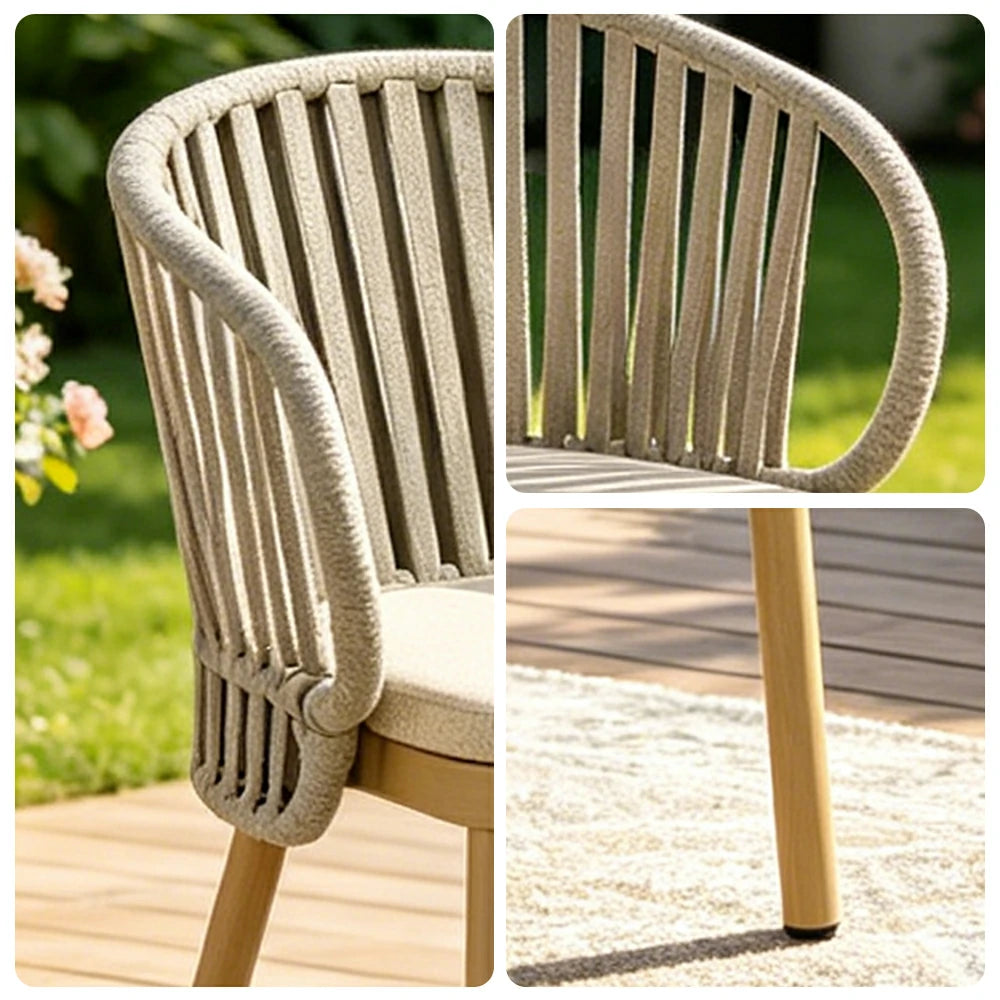 SOLARA Outdoor Rope Dining Chair with Aluminium Frame and Cushioned Seat - Beige