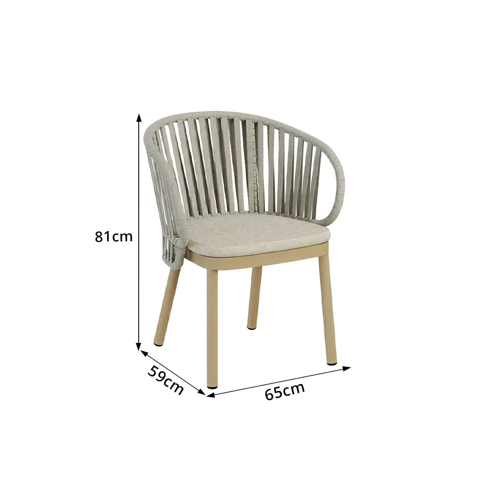 SOLARA Outdoor Rope Dining Chair with Aluminium Frame and Cushioned Seat - Beige