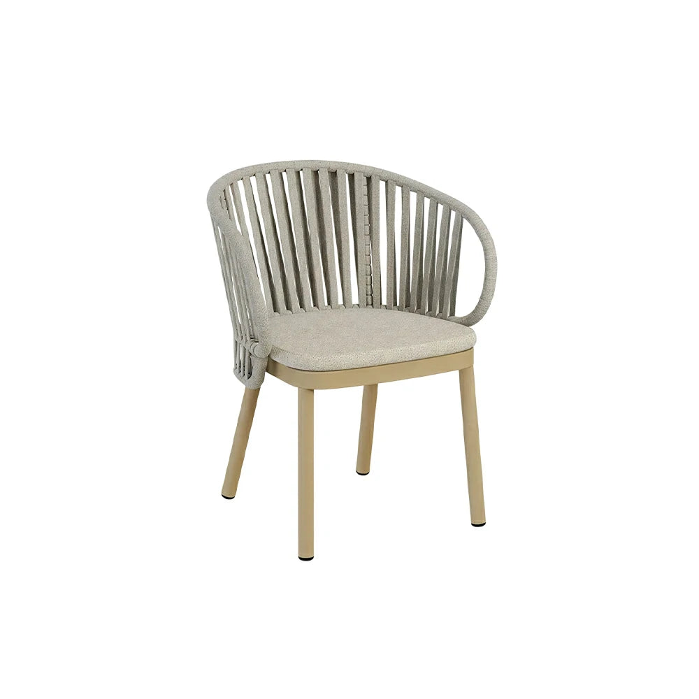 SOLARA Outdoor Rope Dining Chair with Aluminium Frame and Cushioned Seat - Beige