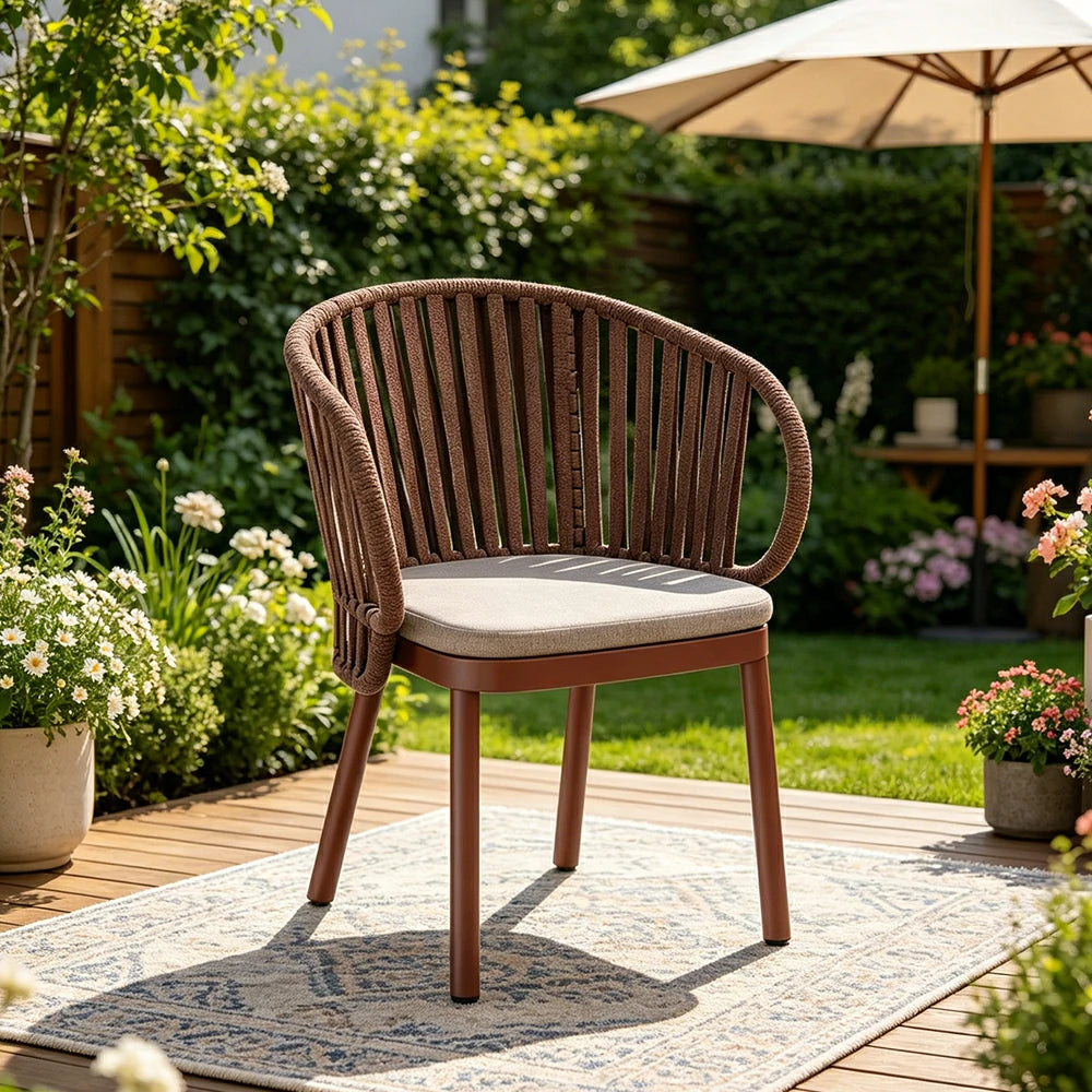 SOLARA Outdoor Rope Dining Chair with Aluminium Frame and Cushioned Seat - Brown
