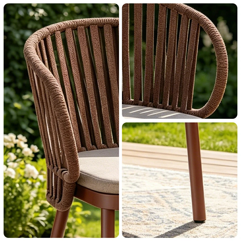 SOLARA Outdoor Rope Dining Chair with Aluminium Frame and Cushioned Seat - Brown