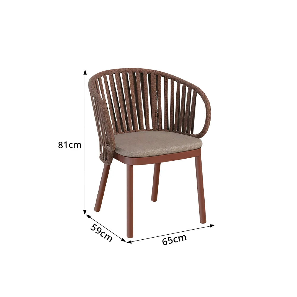 SOLARA Outdoor Rope Dining Chair with Aluminium Frame and Cushioned Seat - Brown
