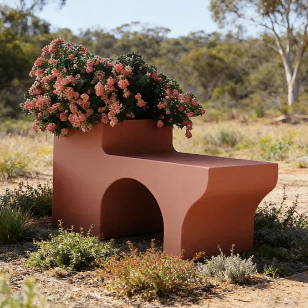 SOLARA 160/180/200cm Integrated Planter Bench Curved Design with Metal Frame for Commercial Street Park Cafe