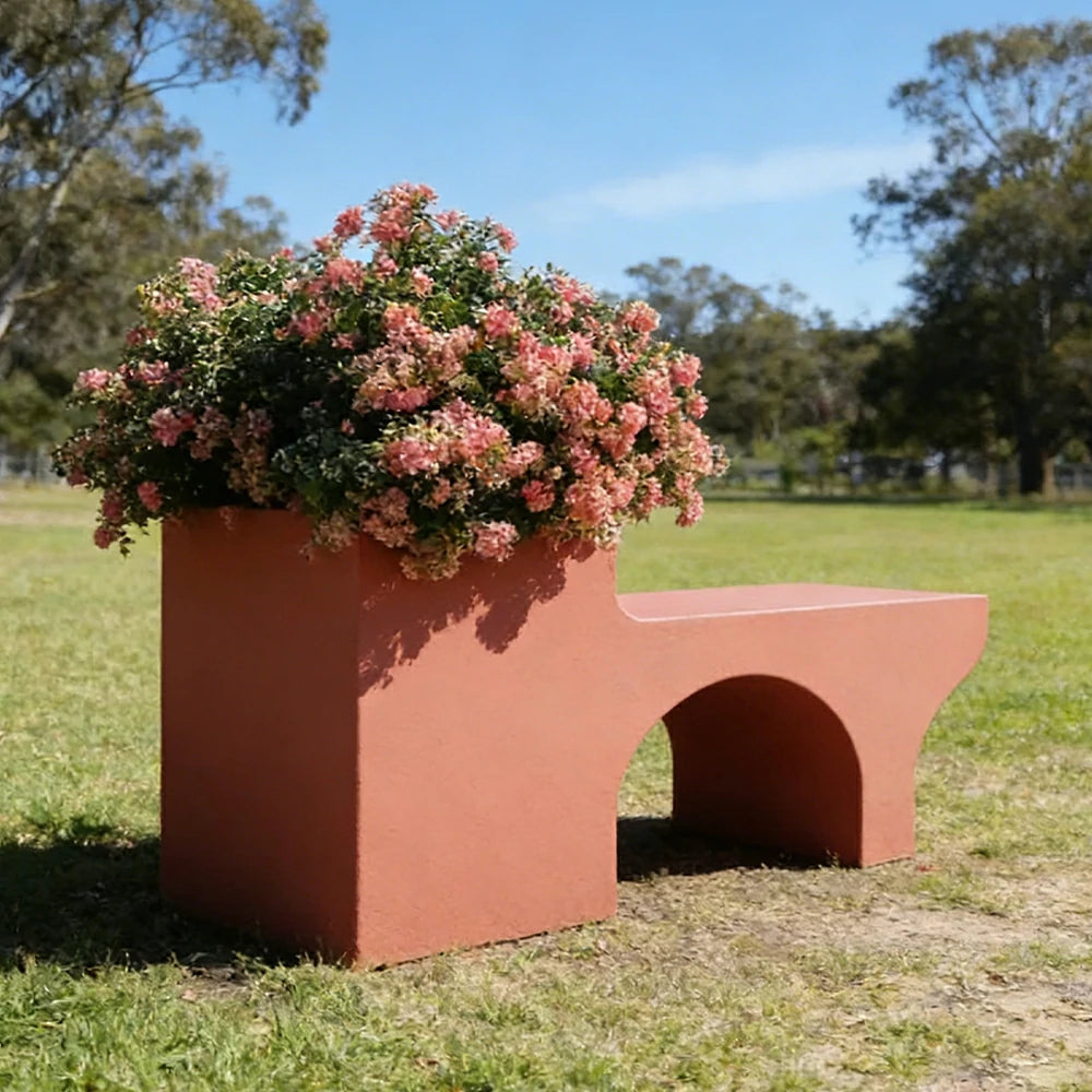SOLARA 160/180/200cm Integrated Planter Bench Curved Design with Metal Frame for Commercial Street Park Cafe