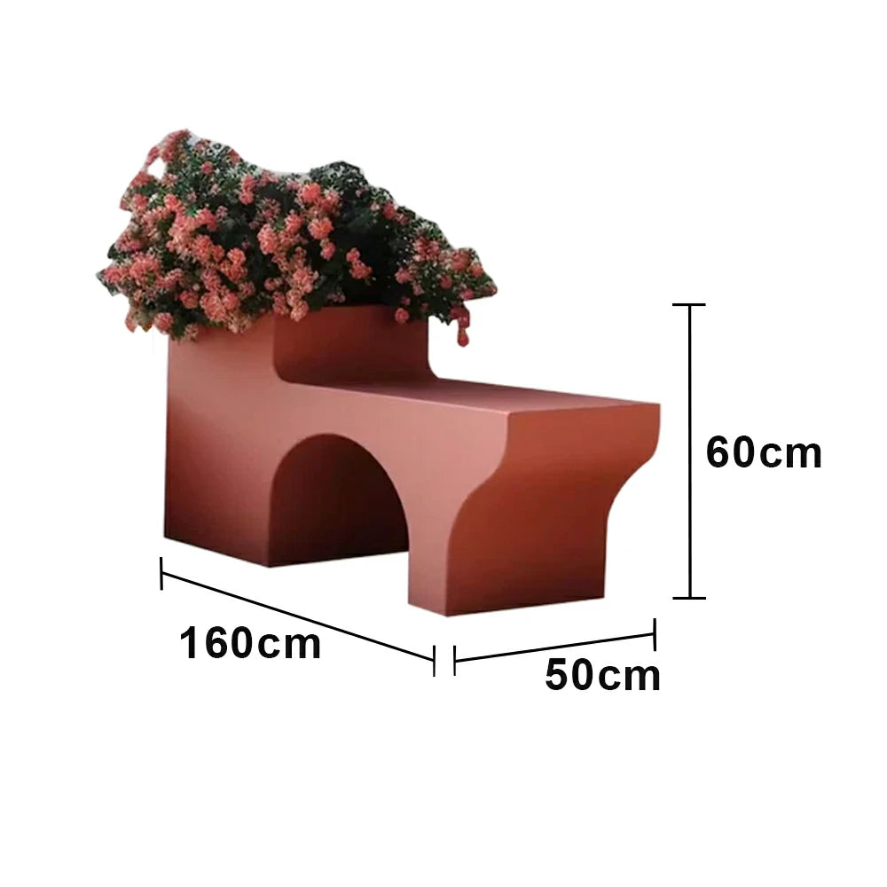 SOLARA 160/180/200cm Integrated Planter Bench Curved Design with Metal Frame for Commercial Street Park Cafe