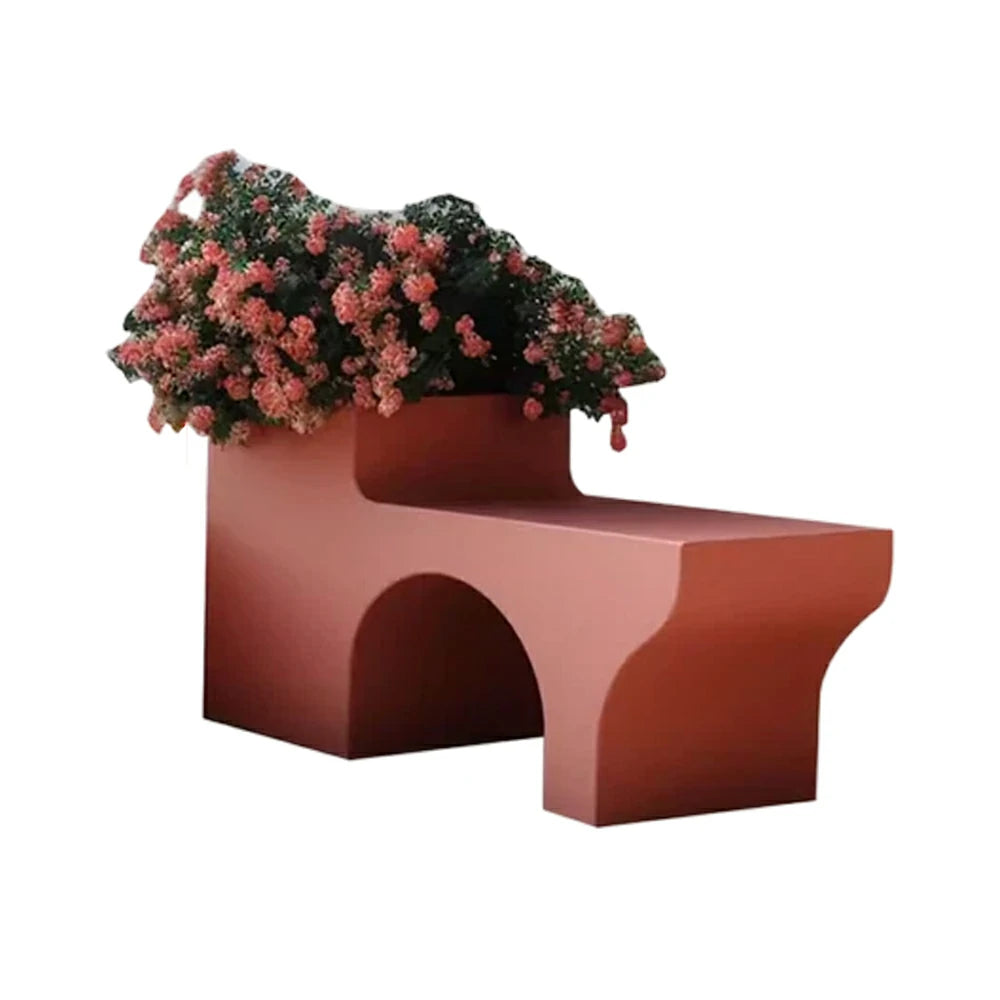 SOLARA 160/180/200cm Integrated Planter Bench Curved Design with Metal Frame for Commercial Street Park Cafe