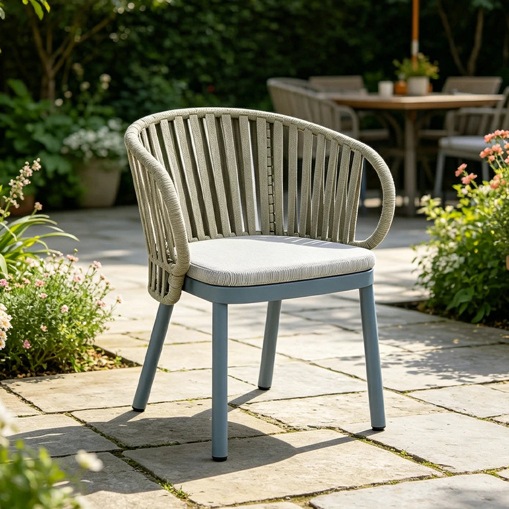 SOLARA Outdoor Rope Dining Chair with Aluminium Frame and Cushioned Seat - Blue