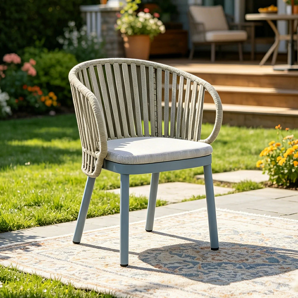 SOLARA Outdoor Rope Dining Chair with Aluminium Frame and Cushioned Seat - Blue