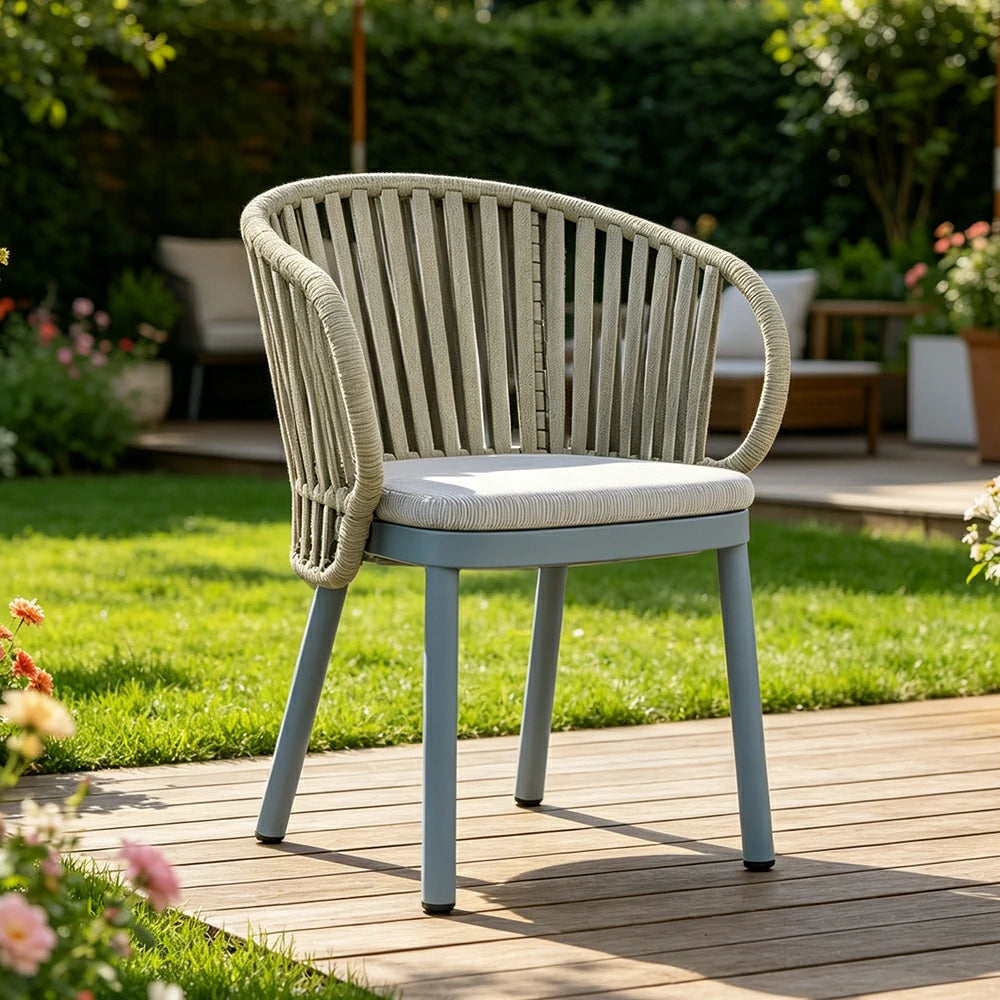 SOLARA Outdoor Rope Dining Chair with Aluminium Frame and Cushioned Seat - Blue