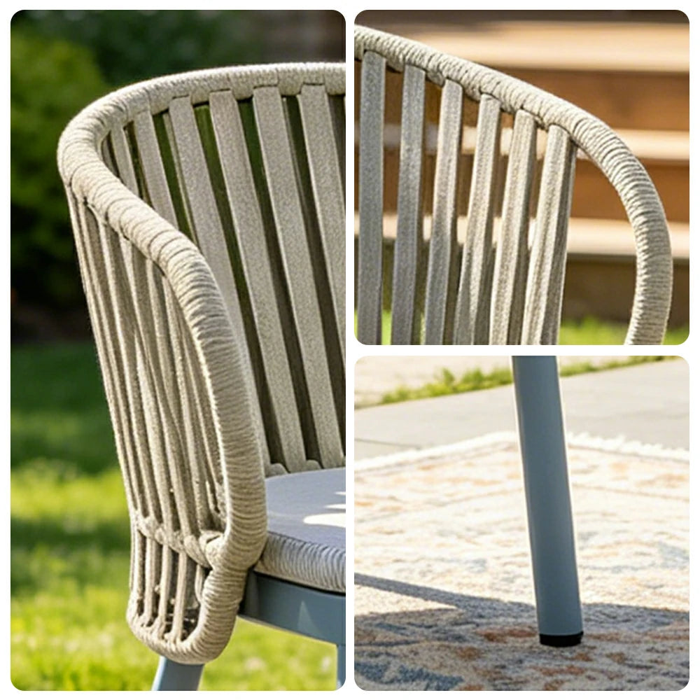 SOLARA Outdoor Rope Dining Chair with Aluminium Frame and Cushioned Seat - Blue