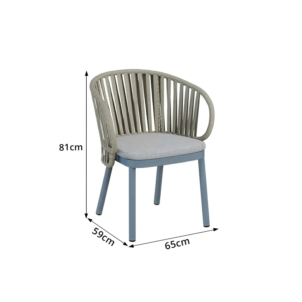 SOLARA Outdoor Rope Dining Chair with Aluminium Frame and Cushioned Seat - Blue