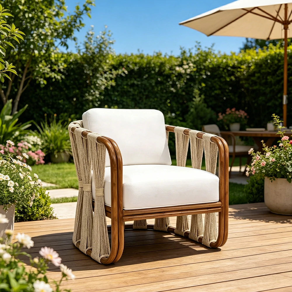 SOLARA Outdoor Rope Lounge Chair with Aluminium Frame and Cushioned Seat for Patio Garden - Light