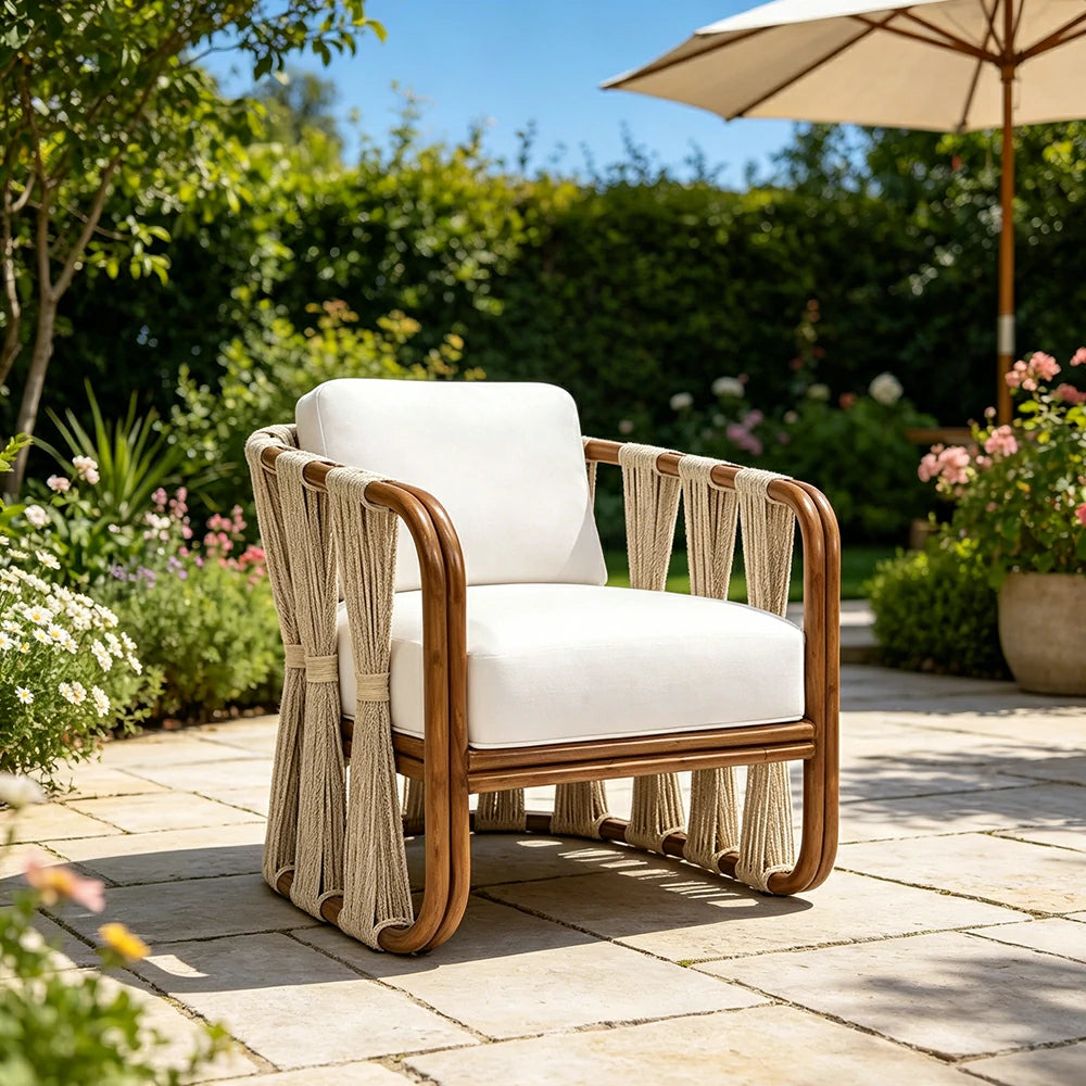 SOLARA Outdoor Rope Lounge Chair with Aluminium Frame and Cushioned Seat for Patio Garden - Light