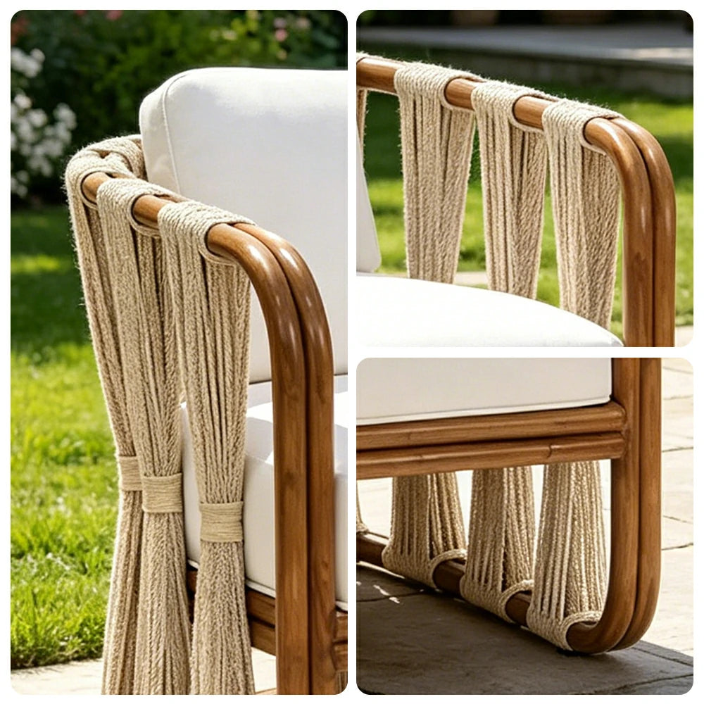 SOLARA Outdoor Rope Lounge Chair with Aluminium Frame and Cushioned Seat for Patio Garden - Light