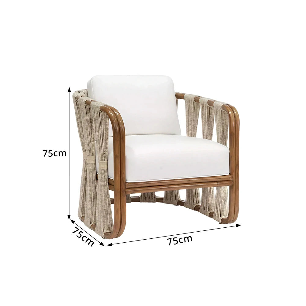 SOLARA Outdoor Rope Lounge Chair with Aluminium Frame and Cushioned Seat for Patio Garden - Light