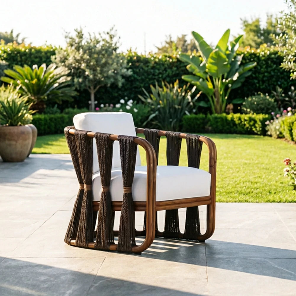 SOLARA Outdoor Rope Lounge Chair with Aluminium Frame and Cushioned Seat for Patio Garden - Dark
