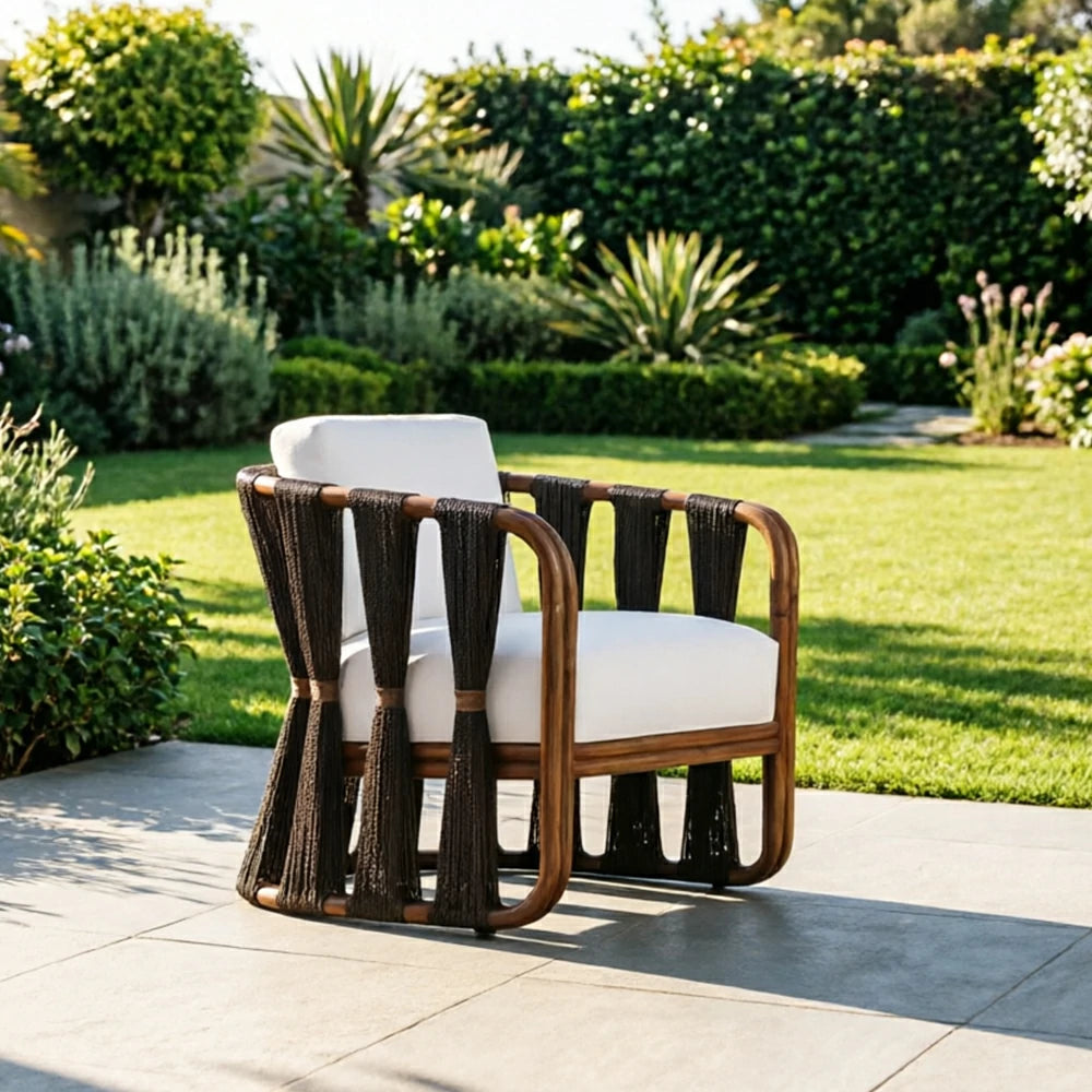 SOLARA Outdoor Rope Lounge Chair with Aluminium Frame and Cushioned Seat for Patio Garden - Dark