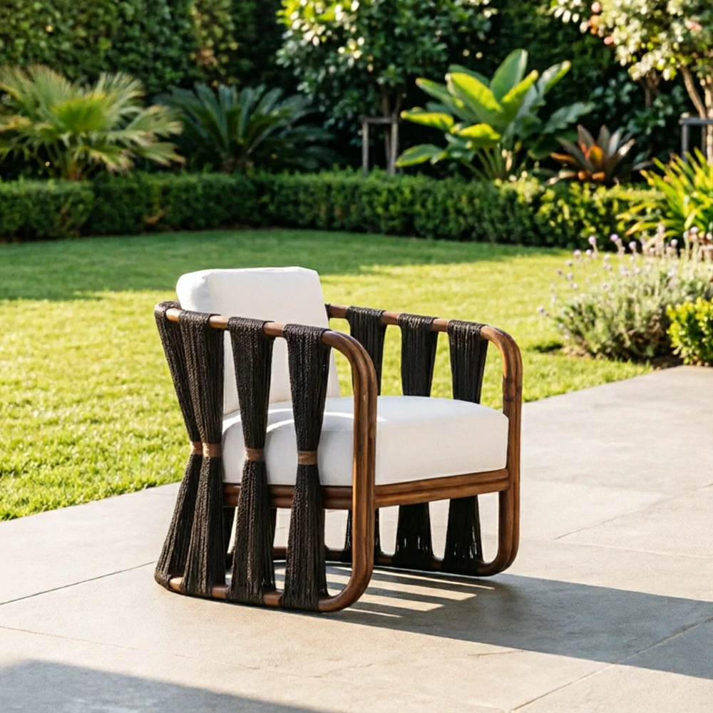 SOLARA Outdoor Rope Lounge Chair with Aluminium Frame and Cushioned Seat for Patio Garden - Dark