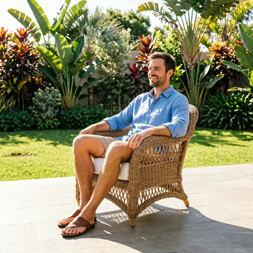 SOLARA Outdoor Rattan Lounge Chair with High-Density Cushioned Seat for Patio Garden - Natural