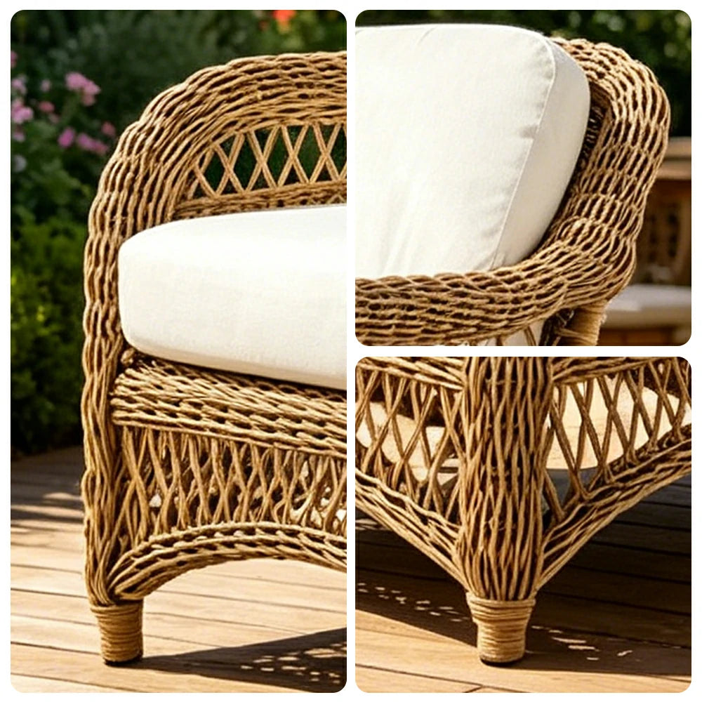 SOLARA Outdoor Rattan Lounge Chair with High-Density Cushioned Seat for Patio Garden - Natural