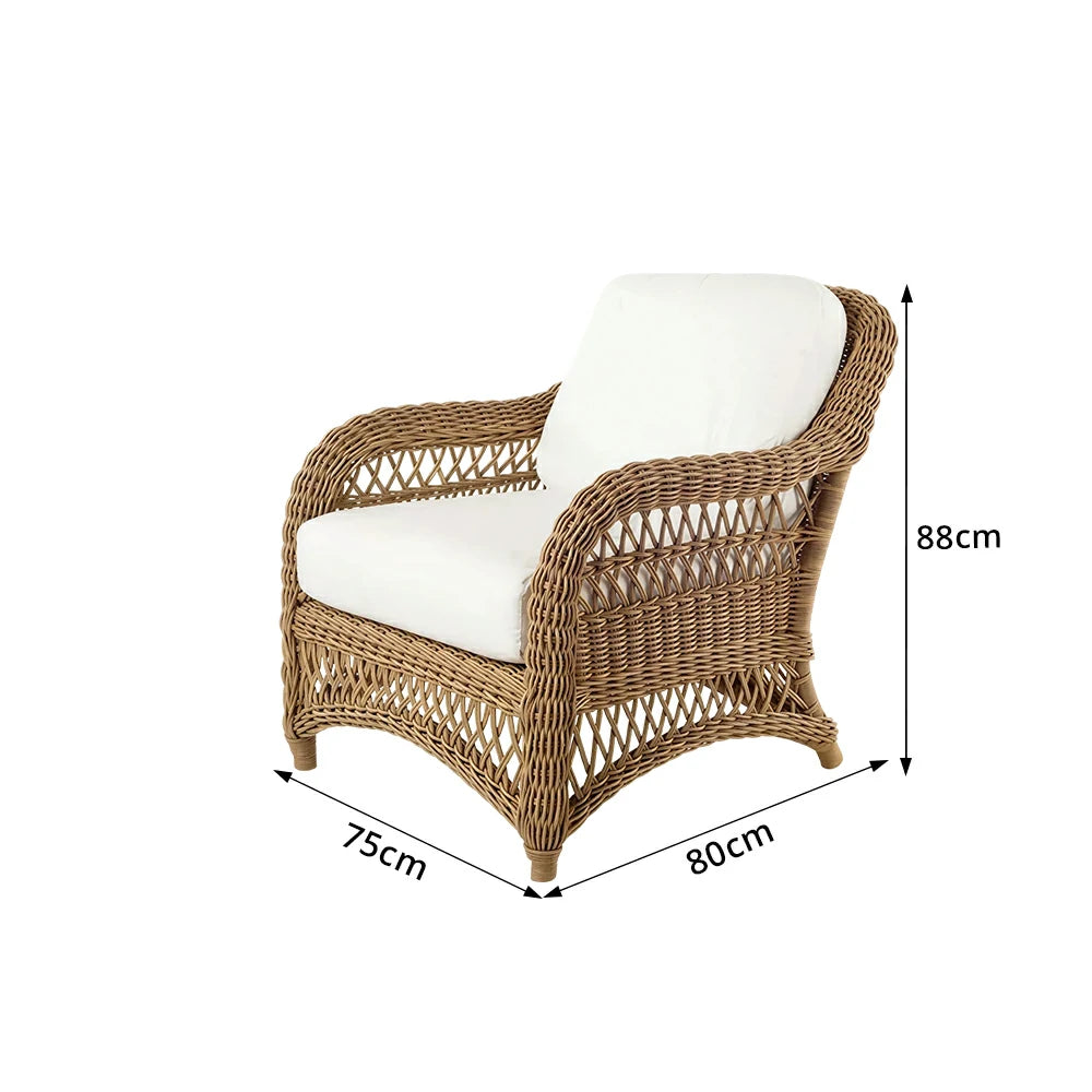 SOLARA Outdoor Rattan Lounge Chair with High-Density Cushioned Seat for Patio Garden - Natural