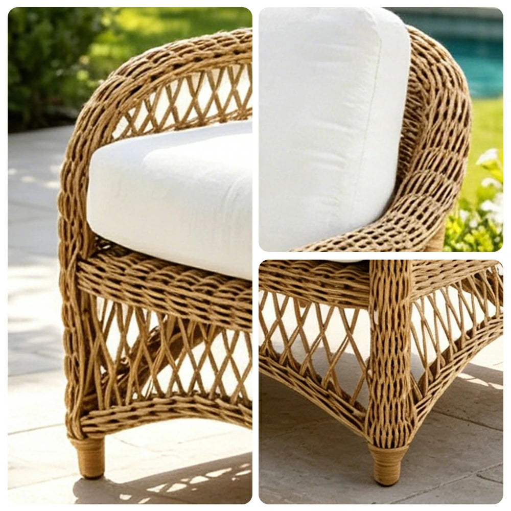 SOLARA Outdoor Rattan 2-Seater Sofa with High-Density Cushions for Patio Garden - Natural