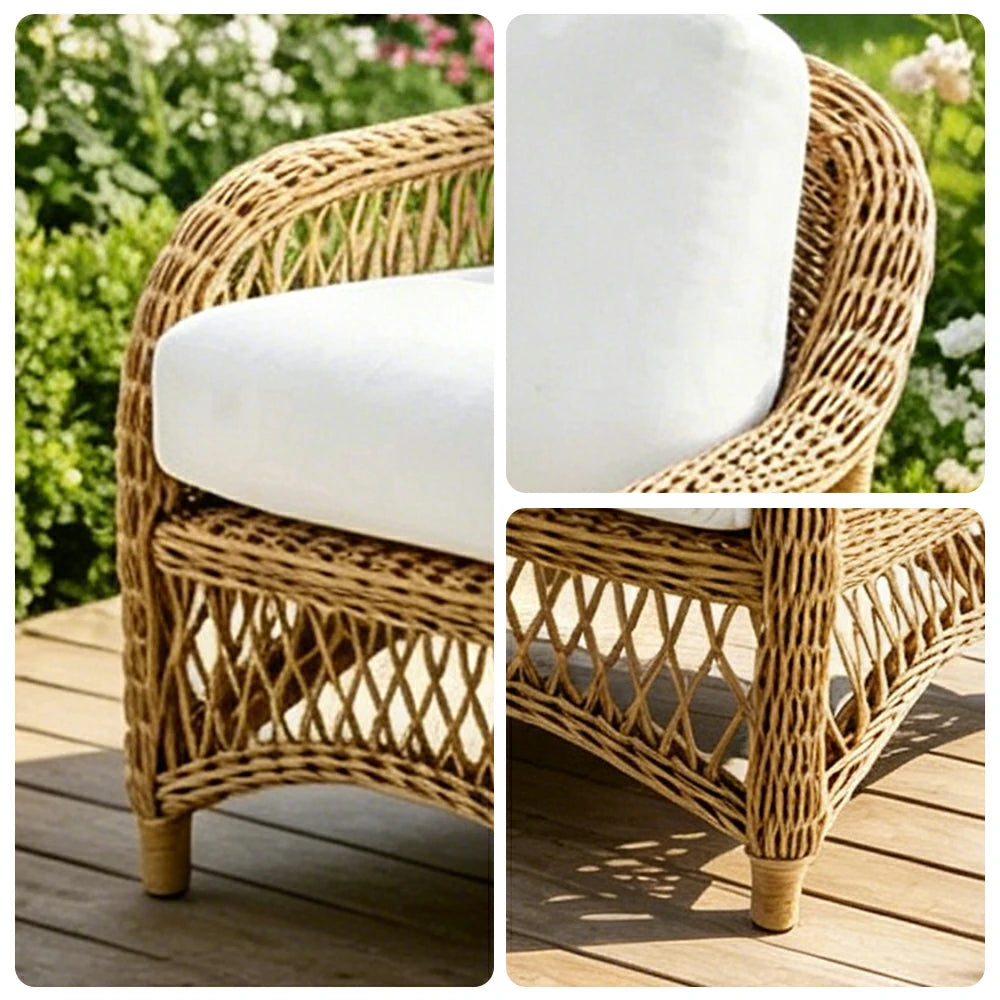 SOLARA Outdoor Rattan 3-Seater Sofa with High-Density Cushions for Patio Garden - Natural
