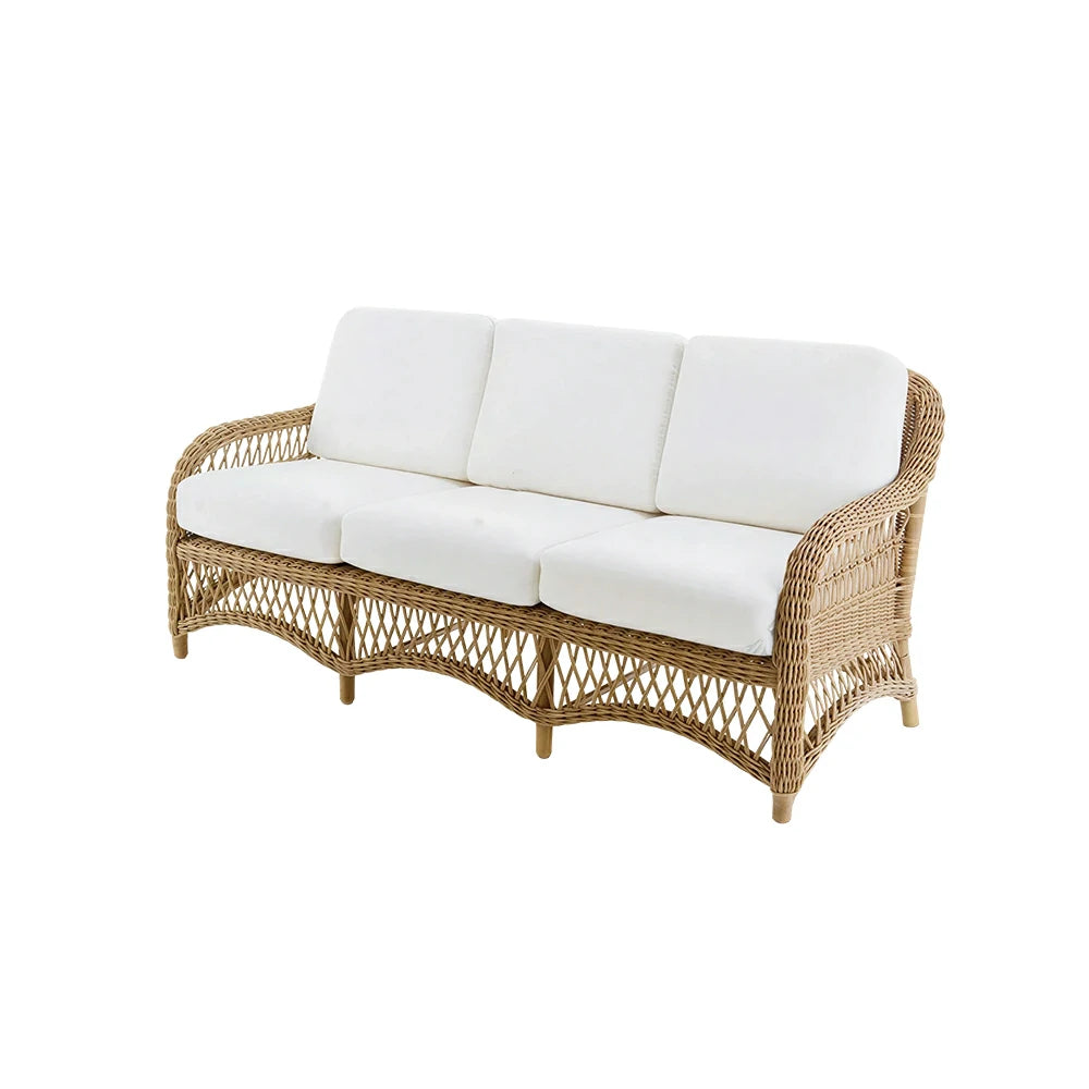 SOLARA Outdoor Rattan 3-Seater Sofa with High-Density Cushions for Patio Garden - Natural