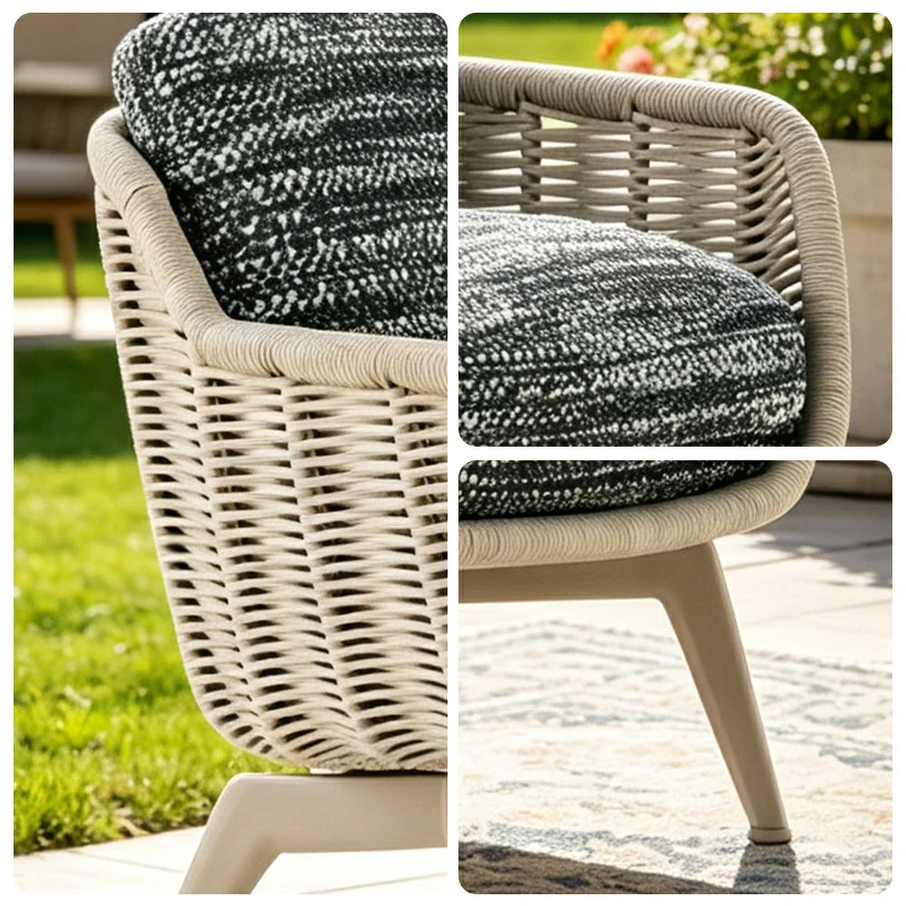 SOLARA Outdoor Rope Lounge Chair with Aluminium Legs and Cushioned Seat for Patio Garden - Light